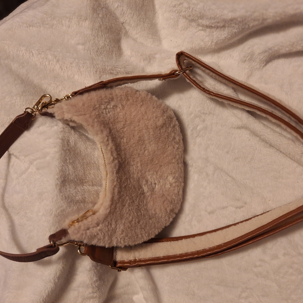 Universal Thread Crossbody Bag in Brown and Cream with Plush Texture